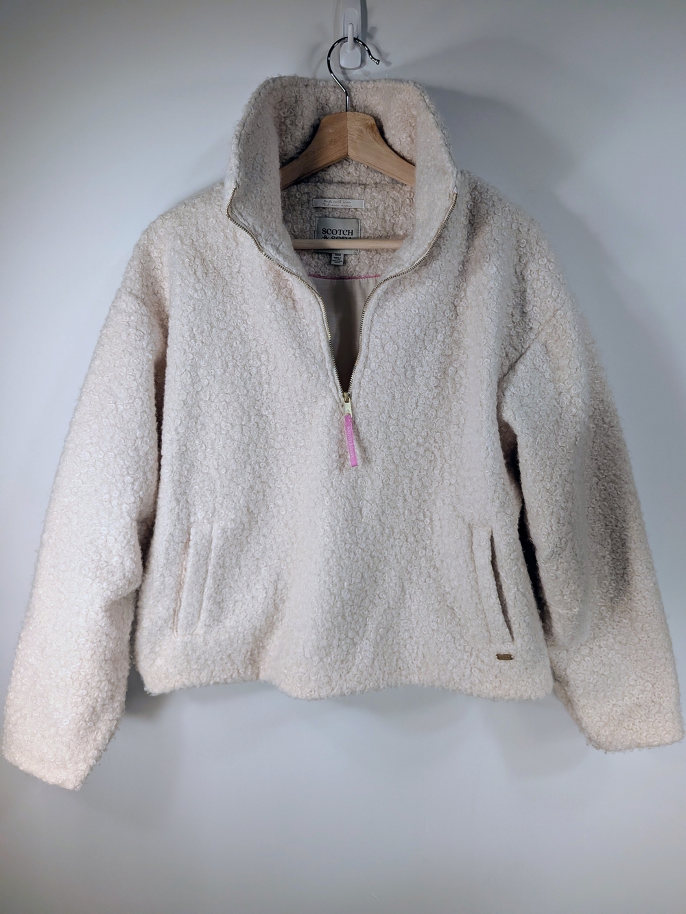 Scotch & Soda Ivory Boucle Sherpa Quarter Zip Pullover Size M